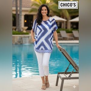 Chico's Indigo and White Patterned Blouse
